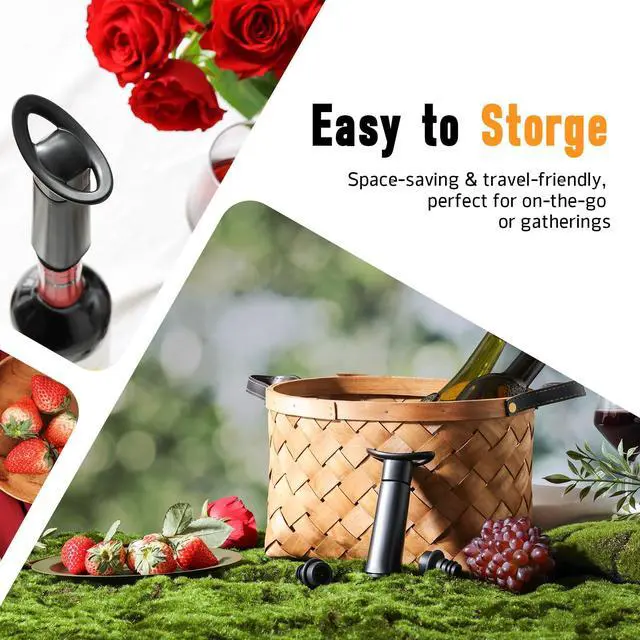 Alt view image 7 of 7 - Wine Vacuum Pump with 4 Stoppers, Wine Saver & Preserver, Food Grade Silicone Stoppers, Reusable Air Remover Pump for Standard Wine Bottles - Keeps Wine Fresh Longer