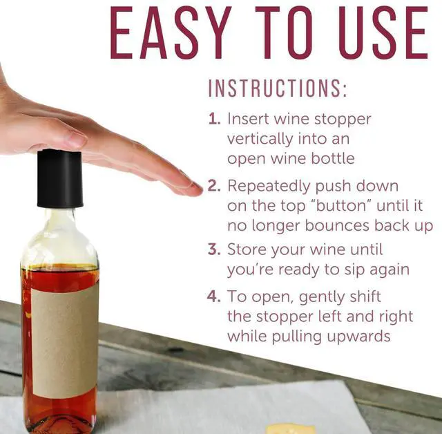 Alt view image 4 of 7 - Vacuum Wine Stopper - Leak-Proof Bottle Stopper & Preserver - Vacuum Sealer & Wine Pump for Freshness & Flavor - Date Indicator & Bottle Sealer - Black, Pack of 4