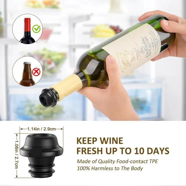 Alt view image 3 of 7 - Electric Wine saver pump with 6 wine stoppers vacuum, wine preserver keep Your Wine Fresh for up to 10 Days, USB-C Rechargeable, 1 Pump 6 Stoppers Best Gifts for Wine Lovers, Black