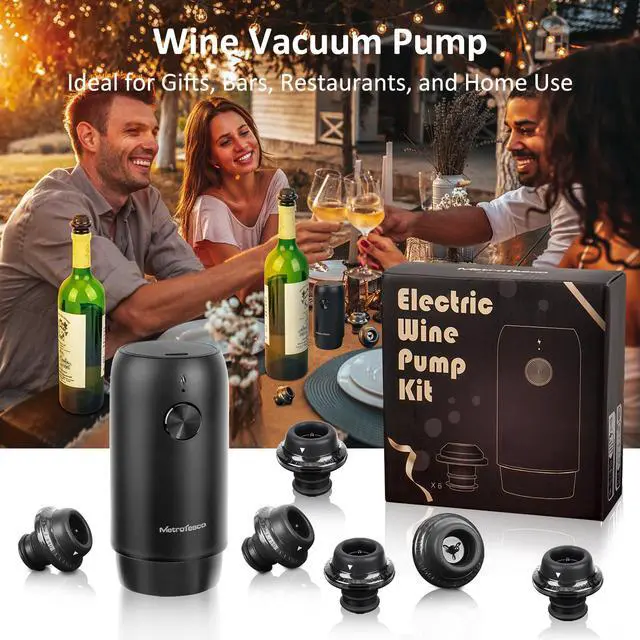 Alt view image 6 of 7 - Electric Wine saver pump with 6 wine stoppers vacuum, wine preserver keep Your Wine Fresh for up to 10 Days, USB-C Rechargeable, 1 Pump 6 Stoppers Best Gifts for Wine Lovers, Black