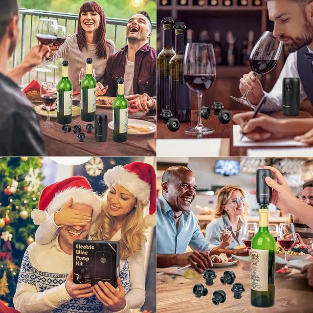 Alt view image 5 of 7 - Electric Wine saver pump with 6 wine stoppers vacuum, wine preserver keep Your Wine Fresh for up to 10 Days, USB-C Rechargeable, 1 Pump 6 Stoppers Best Gifts for Wine Lovers, Black