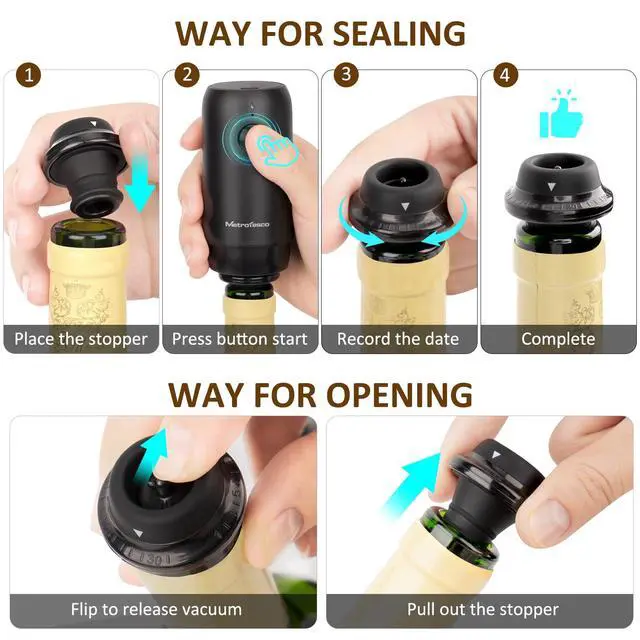 Alt view image 7 of 7 - Electric Wine saver pump with 6 wine stoppers vacuum, wine preserver keep Your Wine Fresh for up to 10 Days, USB-C Rechargeable, 1 Pump 6 Stoppers Best Gifts for Wine Lovers, Black
