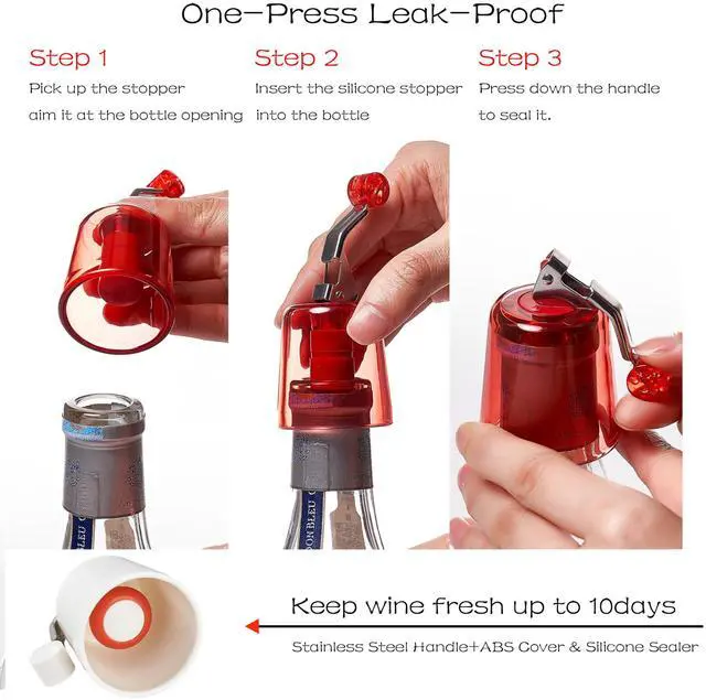 Alt view image 2 of 6 - Wine Bottle Stoppers 2-Pack, Airtight Reusable Silicone Sealer for Red/White/Rosé Bottles, One-Press Leak-Proof (White)