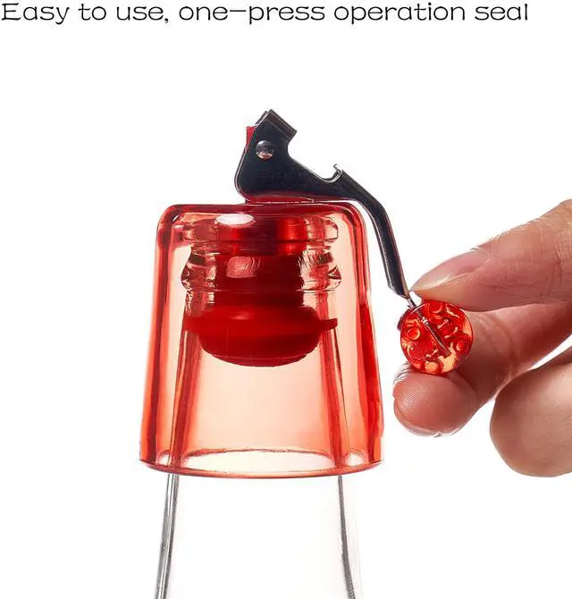 Alt view image 4 of 6 - Wine Bottle Stoppers 2-Pack, Airtight Reusable Silicone Sealer for Red/White/Rosé Bottles, One-Press Leak-Proof (White)