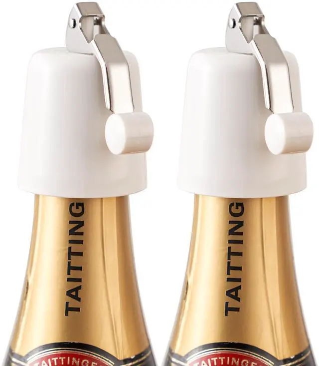 Main image of Wine Bottle Stoppers 2-Pack, Airtight Reusable Silicone Sealer for Red/White/Rosé Bottles, One-Press Leak-Proof (White)