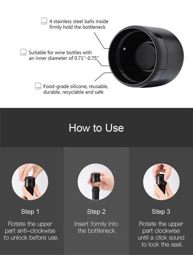 Alt view image 3 of 7 - Wine Stoppers for Wine Bottles, Silicone Reusable Corks with Twist Lock and Unlock, Gift Idea for Christmas, Thanksgiving, Parties - Set of 2
