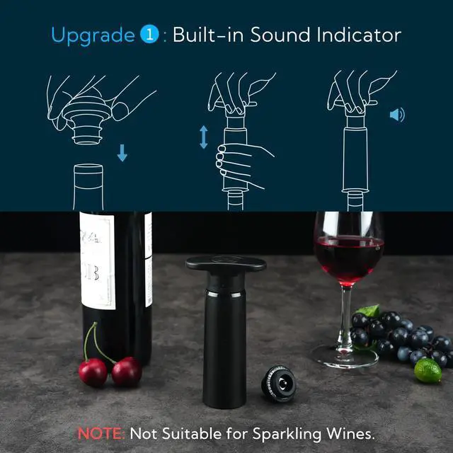 Alt view image 2 of 7 - Wine Saver Pump with Sound Indicator, 2 Vacuum Wine Stoppers and Storage Box, Reusable Wine Stoppers Preserver to Keep Wine Fresh - Designed with U.S. Patent