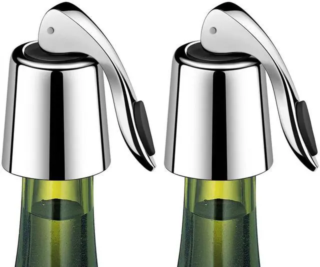 Main image of Wine Stoppers Set of 2 - Stainless Steel Wine Bottle Stopper with Silicone Seal, Reusable Beverage Preserver, Freshness Keeper, Premium Bottle Sealers, Ideal Wine Saver Accessory Gift Set