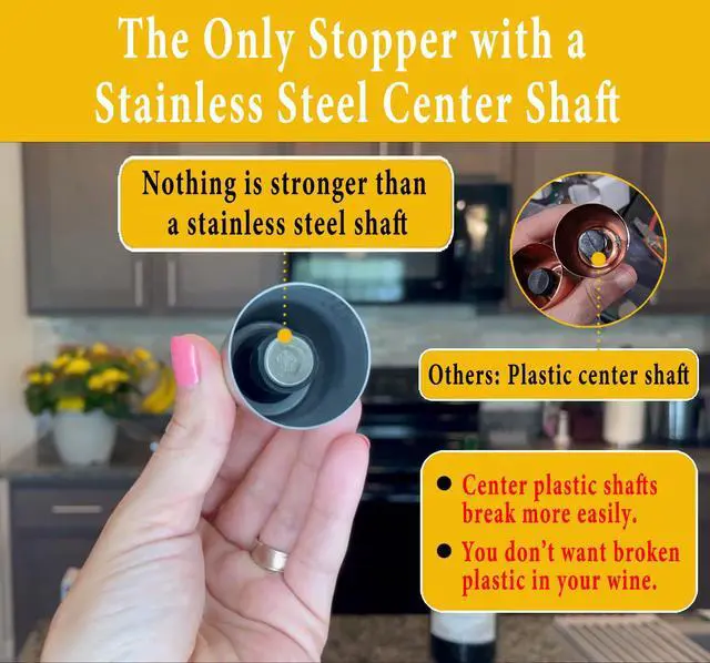 Alt view image 2 of 7 - Wine Stoppers Set of 2 - Stainless Steel Wine Bottle Stopper with Silicone Seal, Reusable Beverage Preserver, Freshness Keeper, Premium Bottle Sealers, Ideal Wine Saver Accessory Gift Set
