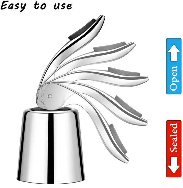 Alt view image 5 of 7 - Wine Stoppers Set of 2 - Stainless Steel Wine Bottle Stopper with Silicone Seal, Reusable Beverage Preserver, Freshness Keeper, Premium Bottle Sealers, Ideal Wine Saver Accessory Gift Set