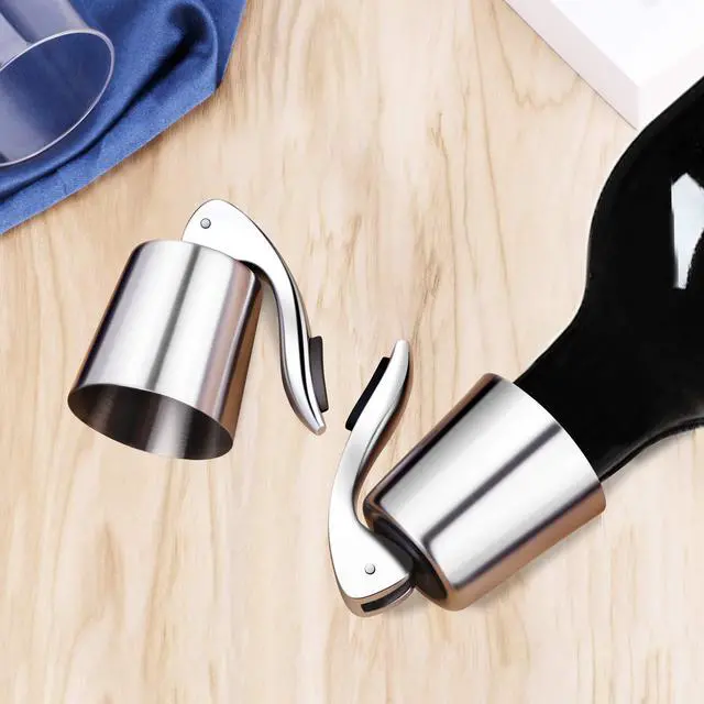 Alt view image 6 of 7 - Wine Stoppers Set of 2 - Stainless Steel Wine Bottle Stopper with Silicone Seal, Reusable Beverage Preserver, Freshness Keeper, Premium Bottle Sealers, Ideal Wine Saver Accessory Gift Set
