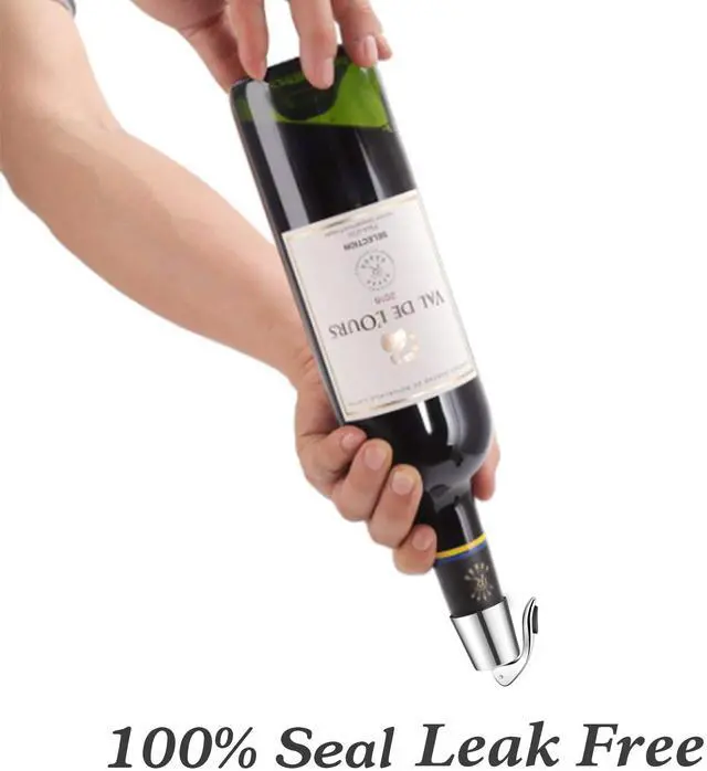 Alt view image 4 of 7 - Wine Stoppers Set of 2 - Stainless Steel Wine Bottle Stopper with Silicone Seal, Reusable Beverage Preserver, Freshness Keeper, Premium Bottle Sealers, Ideal Wine Saver Accessory Gift Set