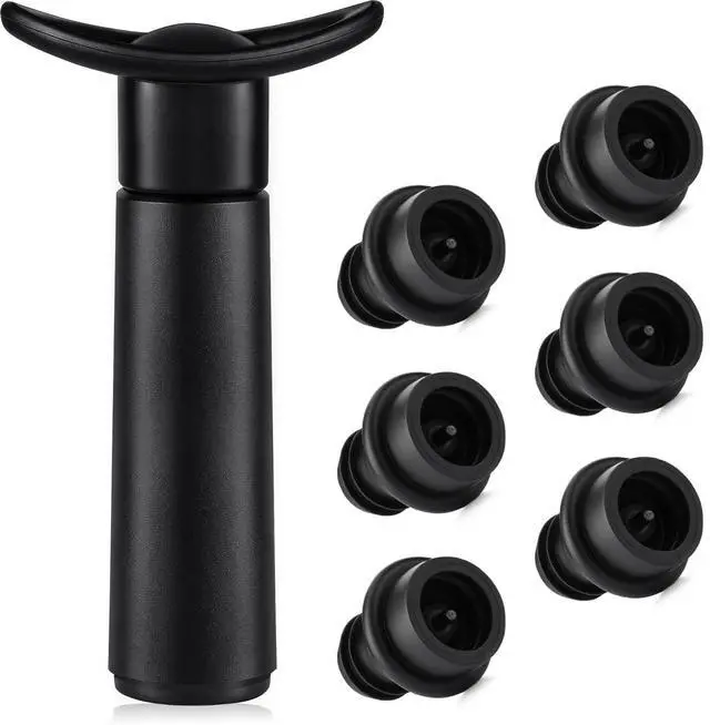Main image of Wine Vacuum Pump & 6 Stoppers Set, Reusable Wine Saver Preserver for Airtight Seal - Keeps Wine Fresh Longer (1 Pump + 6 Stoppers)