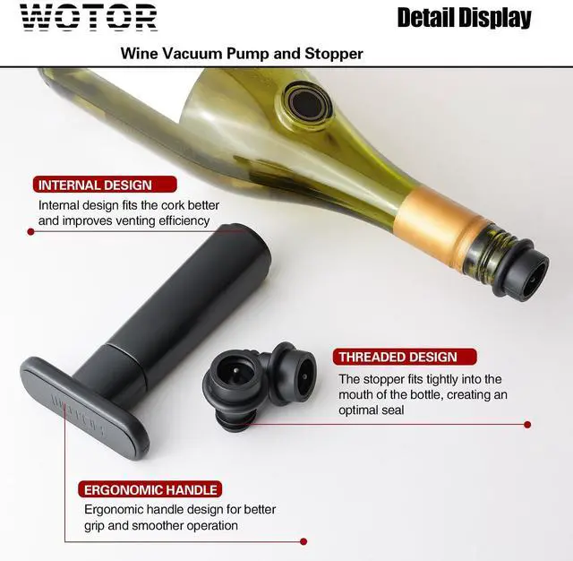 Alt view image 3 of 7 - Wine Saver Vacuum Pump with 8 Stoppers, Wine Stopper & Preserver, Reusable Bottle Sealer Keeps Fresh, Ideal Accessories Gift (Flat Handle)