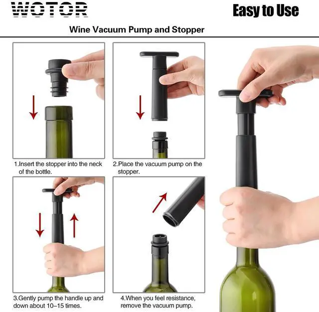 Alt view image 5 of 7 - Wine Saver Vacuum Pump with 8 Stoppers, Wine Stopper & Preserver, Reusable Bottle Sealer Keeps Fresh, Ideal Accessories Gift (Flat Handle)
