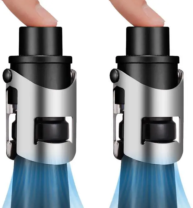 Main image of 2-Pack Champagne Stoppers Wine Saver, Sparkling Wine Vaccum Stoppers with Built-in Pump for Champagne, Prosecco and Cava - Stainless Steel + ABS Champagne Bottle Stoppers, Black