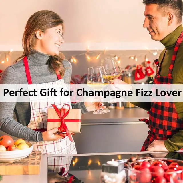 Alt view image 7 of 7 - 2-Pack Champagne Stoppers Wine Saver, Sparkling Wine Vaccum Stoppers with Built-in Pump for Champagne, Prosecco and Cava - Stainless Steel + ABS Champagne Bottle Stoppers, Black
