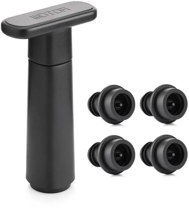 Main image of Wine Saver Vacuum Pump with 4 Stoppers, Wine Stopper & Preserver, Reusable Bottle Sealer Keeps Fresh, Ideal Accessories Gift (Flat Handle)