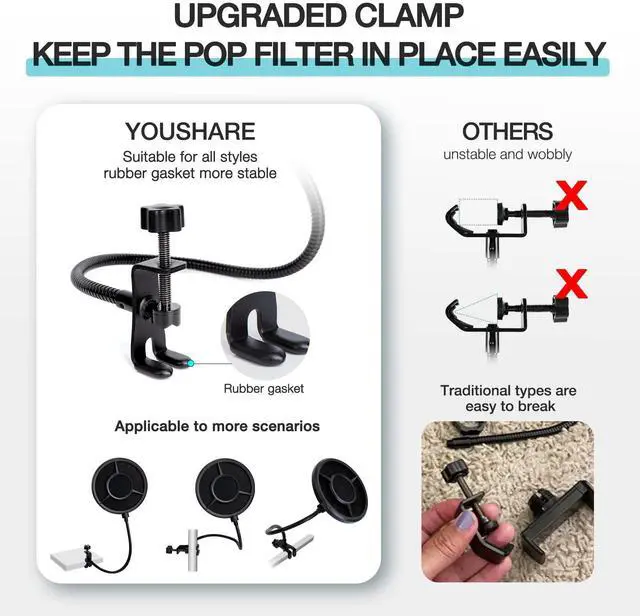 Alt view image 4 of 7 - Blue Yeti Pop Filter Foam Windscreen - 5.5 Inch Diam 6 Layers Pop Filter for Mic Cover Yeti Pop Screen Compatible with Blue Yeti Microphone Professional Metal Pop Filter by YOUSHARES