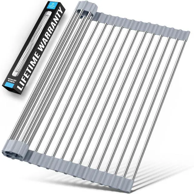 Main image of Over The Sink Dish Drying Rack, Roll Up Heavy Duty Stainless Steel Design for Easy Storage & Durability | Dishwasher Safe 17.5 x 12.5