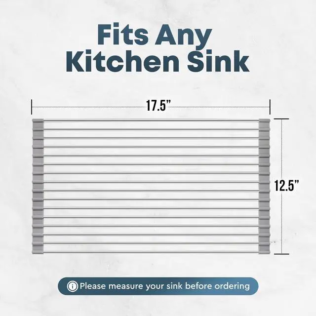 Alt view image 2 of 7 - Over The Sink Dish Drying Rack, Roll Up Heavy Duty Stainless Steel Design for Easy Storage & Durability | Dishwasher Safe 17.5 x 12.5