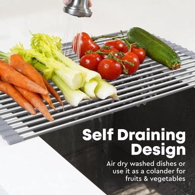 Alt view image 5 of 7 - Over The Sink Dish Drying Rack, Roll Up Heavy Duty Stainless Steel Design for Easy Storage & Durability | Dishwasher Safe 17.5 x 12.5