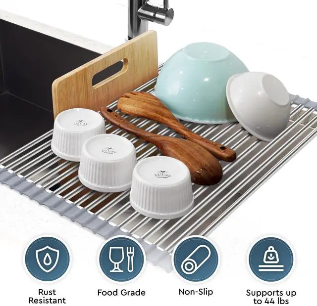 Alt view image 7 of 7 - Over The Sink Dish Drying Rack, Roll Up Heavy Duty Stainless Steel Design for Easy Storage & Durability | Dishwasher Safe 17.5 x 12.5