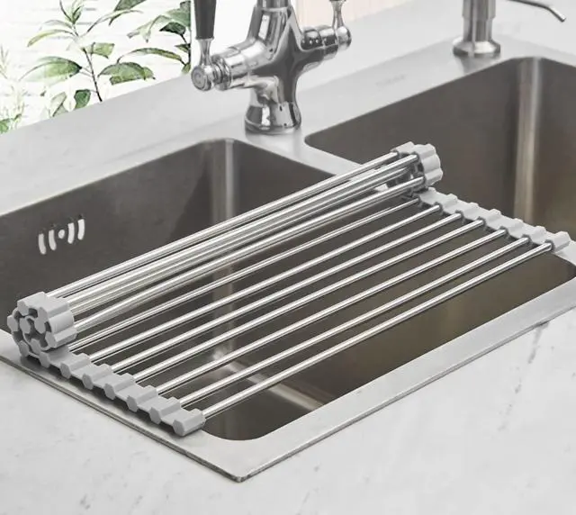 Alt view image 4 of 7 - Roll up Dish Drying Rack Over The Sink Kitchen Roll up Sink Drying Rack Portable Dish Drainer Foldable Dish Drying Rack (Warm Gray, 17.8''X11.8'')