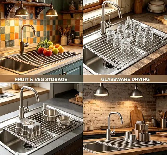 Alt view image 2 of 7 - Roll up Dish Drying Rack Over The Sink Kitchen Roll up Sink Drying Rack Portable Dish Drainer Foldable Dish Drying Rack (Warm Gray, 17.8''X11.8'')