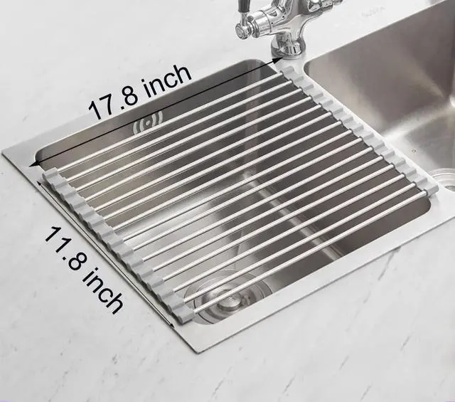 Alt view image 7 of 7 - Roll up Dish Drying Rack Over The Sink Kitchen Roll up Sink Drying Rack Portable Dish Drainer Foldable Dish Drying Rack (Warm Gray, 17.8''X11.8'')
