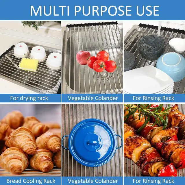 Alt view image 3 of 7 - Roll up Dish Drying Rack Over The Sink Kitchen Roll up Sink Drying Rack Portable Dish Drainer Foldable Dish Drying Rack (Warm Gray, 17.8''X11.8'')