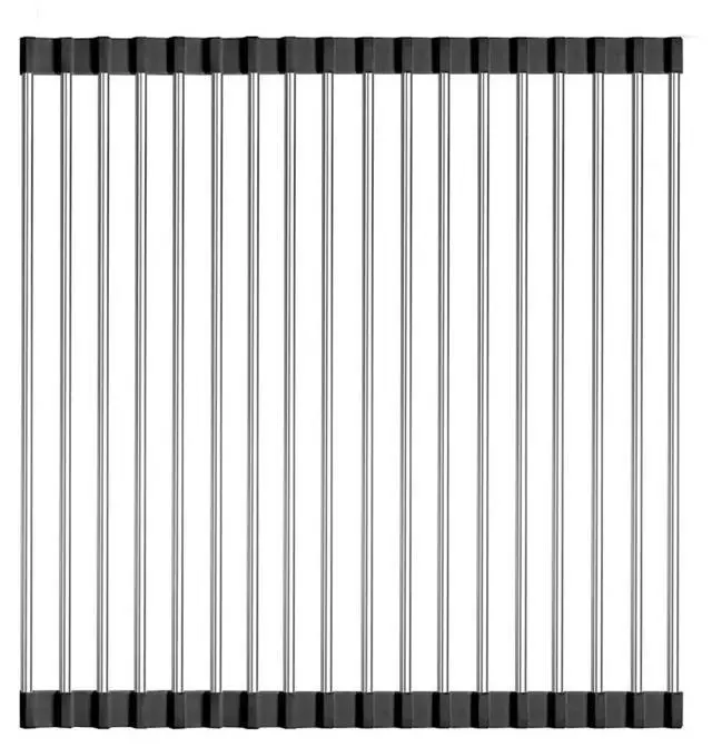 Main image of Roll Up Dish Drying Rack Over Sink, SUS304 Stainless Steel, Foldable 18-Tube Design, Gray, 13.8 x 17.7 Inch (Black, Large)