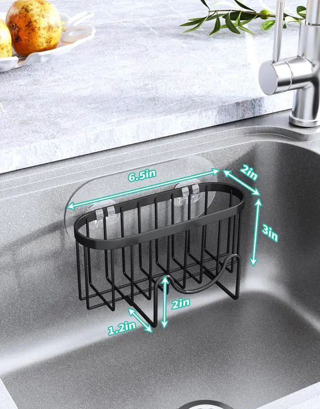 Alt view image 3 of 7 - Multifunctional Sponge Holder with Unique M-Shaped, 2 Installation Methods Kitchen Sink Caddy Organizer, Rustproof Stainless Steel Kitchen Organizers and Storage Essentials - Black