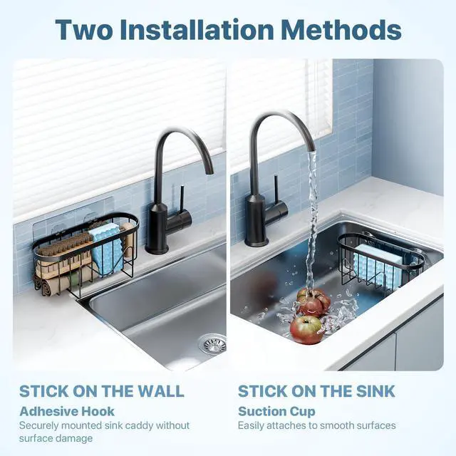 Alt view image 2 of 7 - Sponge Holder,Multifunctional Sponge Holders with Two Installation Methods Kitchen Sink Organizer, Rustproof Stainless Steel Sponge Holder for Place Brush Holder,Sponge Scourer and Dish Brush