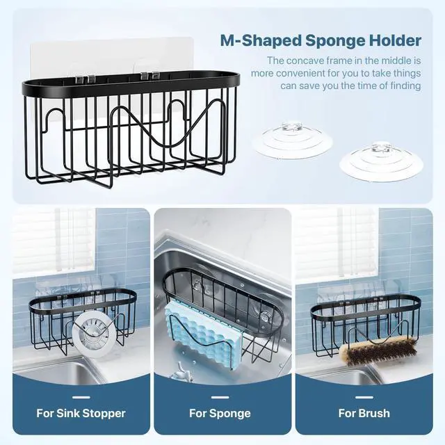 Alt view image 6 of 7 - Sponge Holder,Multifunctional Sponge Holders with Two Installation Methods Kitchen Sink Organizer, Rustproof Stainless Steel Sponge Holder for Place Brush Holder,Sponge Scourer and Dish Brush