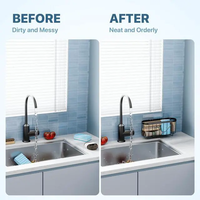 Alt view image 5 of 7 - Sponge Holder,Multifunctional Sponge Holders with Two Installation Methods Kitchen Sink Organizer, Rustproof Stainless Steel Sponge Holder for Place Brush Holder,Sponge Scourer and Dish Brush