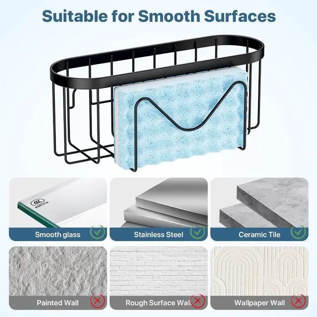 Alt view image 7 of 7 - Sponge Holder,Multifunctional Sponge Holders with Two Installation Methods Kitchen Sink Organizer, Rustproof Stainless Steel Sponge Holder for Place Brush Holder,Sponge Scourer and Dish Brush