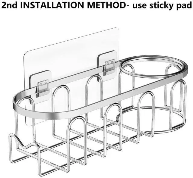 Alt view image 3 of 7 - Sink Caddy Sponge Holder for Kitchen Sink 2 Suspension Options(Suction Cups and Adhesive Hook), SUS304 Stainless Steel, Silver