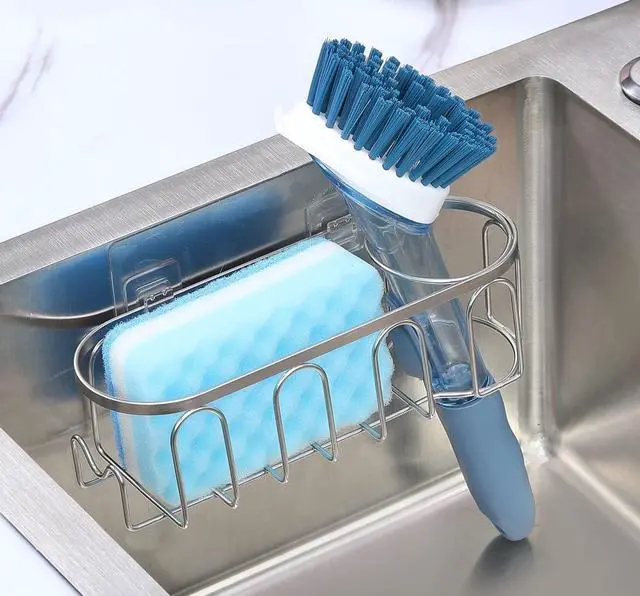 Alt view image 4 of 7 - Sink Caddy Sponge Holder for Kitchen Sink 2 Suspension Options(Suction Cups and Adhesive Hook), SUS304 Stainless Steel, Silver