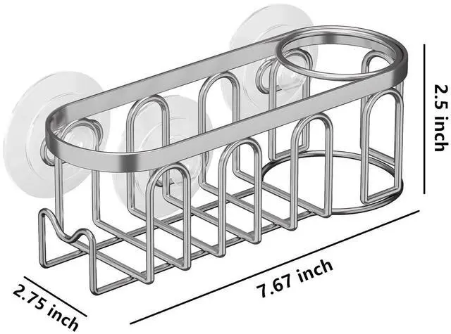 Alt view image 5 of 7 - Sink Caddy Sponge Holder for Kitchen Sink 2 Suspension Options(Suction Cups and Adhesive Hook), SUS304 Stainless Steel, Silver