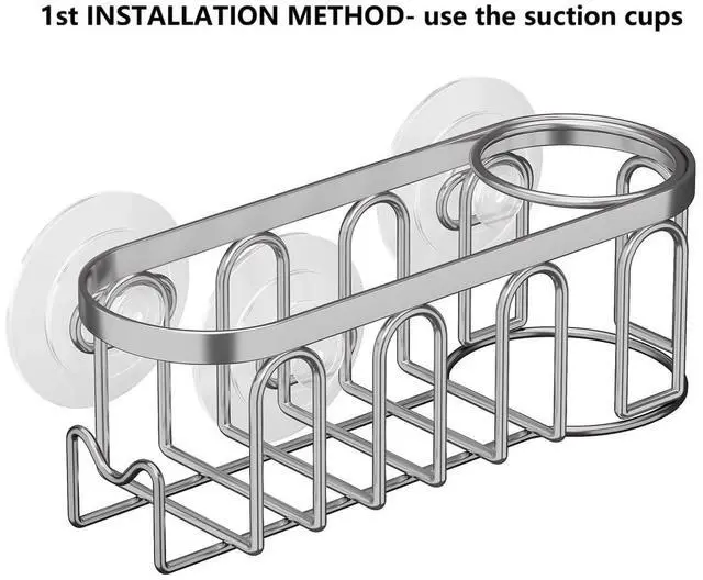 Alt view image 2 of 7 - Sink Caddy Sponge Holder for Kitchen Sink 2 Suspension Options(Suction Cups and Adhesive Hook), SUS304 Stainless Steel, Silver