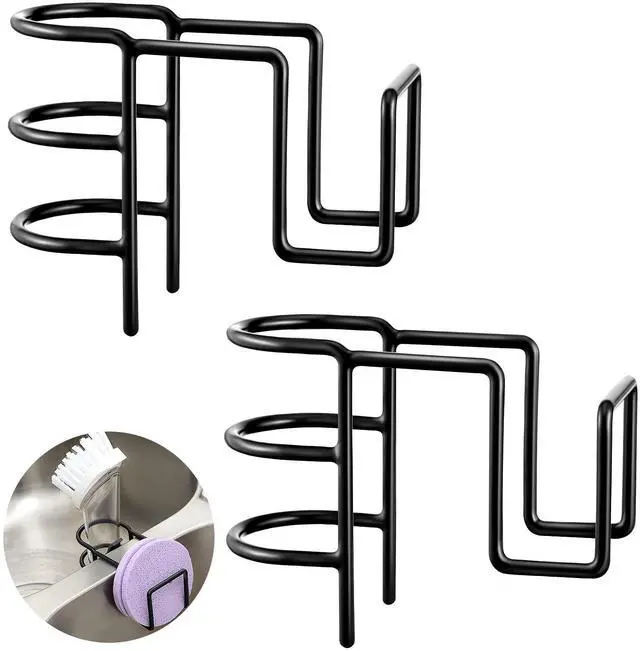 Main image of 2 Pieces 2-in-1 Sink Sponge Holder Stainless Steel Dish Wand Brush Holder No Drilling Kitchen Rustproof Sink Caddy Organizer, Hanging Scrubber Storage Rack for Soap Brush