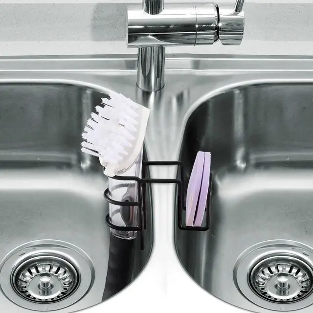 Alt view image 6 of 7 - 2 Pieces 2-in-1 Sink Sponge Holder Stainless Steel Dish Wand Brush Holder No Drilling Kitchen Rustproof Sink Caddy Organizer, Hanging Scrubber Storage Rack for Soap Brush