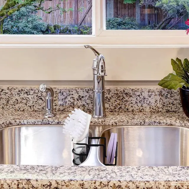 Alt view image 5 of 7 - 2 Pieces 2-in-1 Sink Sponge Holder Stainless Steel Dish Wand Brush Holder No Drilling Kitchen Rustproof Sink Caddy Organizer, Hanging Scrubber Storage Rack for Soap Brush