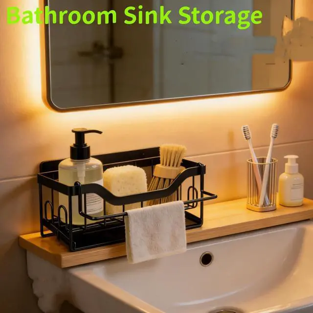 Alt view image 5 of 6 - Kitchen Sink Organizer Stainless Steel Sponge Holder with Automatic Drainage Tray and Detachable Rag Rack