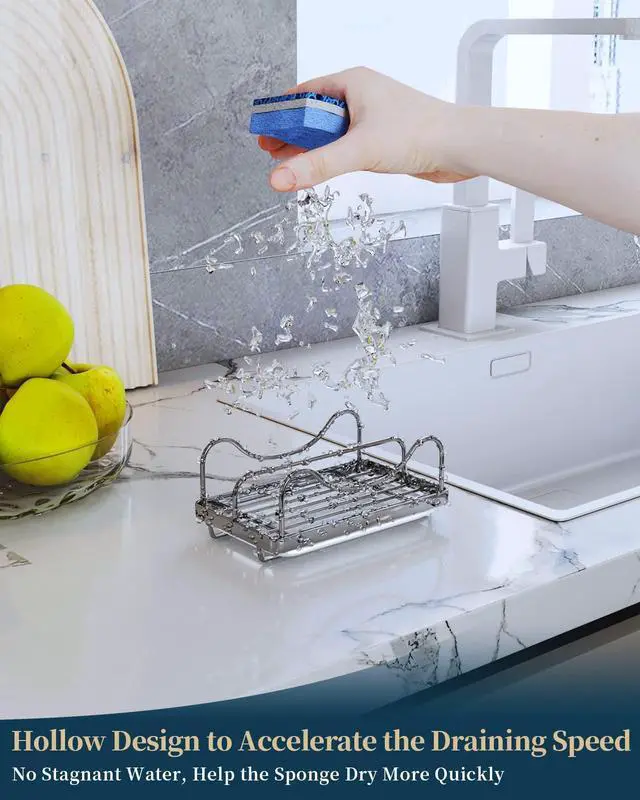 Alt view image 4 of 7 - Sponge Holder for Kitchen Sink - Movable Sink Caddy for Countertop Organizer, 304 Stainless Steel Sponge Holder with Detachable Drip Tray for Kitchen Accessories-Silver