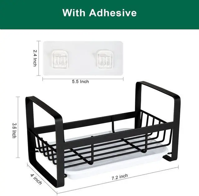 Alt view image 6 of 7 - Sponge Holder for Kitchen Sink- Stainless Steel Kitchen Sink Caddy for Organizing Sponge, Brush & Soap Dish Dispenser, coutertop Organizer Rack with Adhesive or Counter top, Black