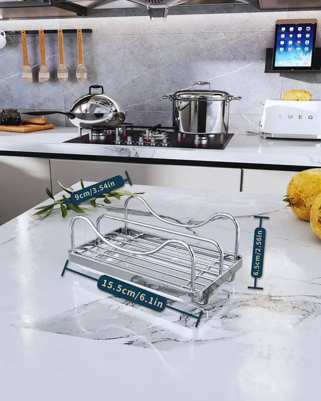 Alt view image 6 of 7 - Sponge Holder for Kitchen Sink - Movable Sink Caddy for Countertop Organizer, 304 Stainless Steel Sponge Holder with Detachable Drip Tray for Kitchen Accessories-Silver