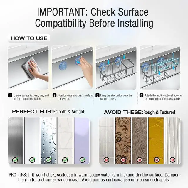 Alt view image 5 of 7 - 3-in-1 Kitchen Sink Caddy Organizer with Sponge Holder, Brush Holder, Extra Rack for Scrubber, Sink Stopper, Dish Cloth Hanger - Strong Dual Suction Cup, 2.0mm SUS304 Stainless Steel - Silver