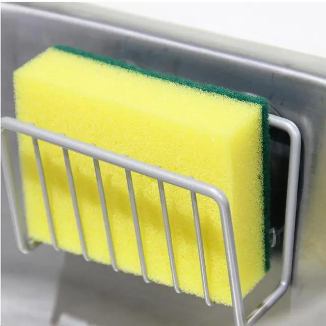 Alt view image 5 of 6 - Sponge Holder for Kitchen Sink, Stainless Steel Sink Caddy with Strong Suction Cups, Rustproof Suction Sponge Holder Organizer for Sponge, Scrubber & Brush Silver